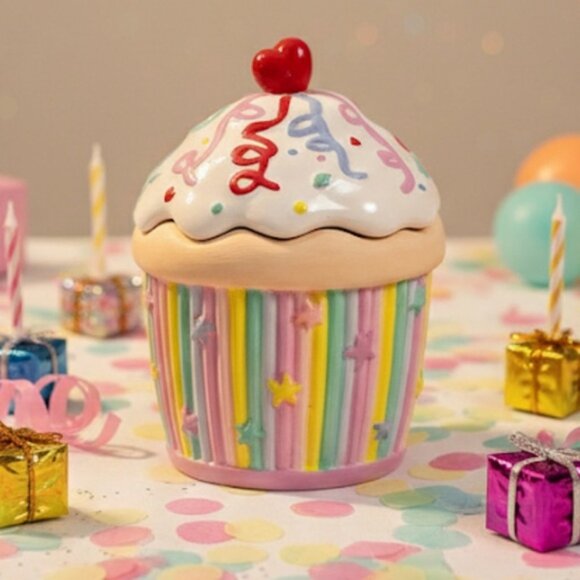 Retired PartyLite Birthday Cupcake Candle Holder Trinket Box Vintage NWOT - Picture 9 of 16